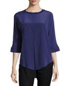 Silk Half-sleeve Shirt W/ribbed Trim