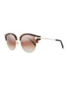 Semi-rimless Round Mirrored Sunglasses, Brown Pattern