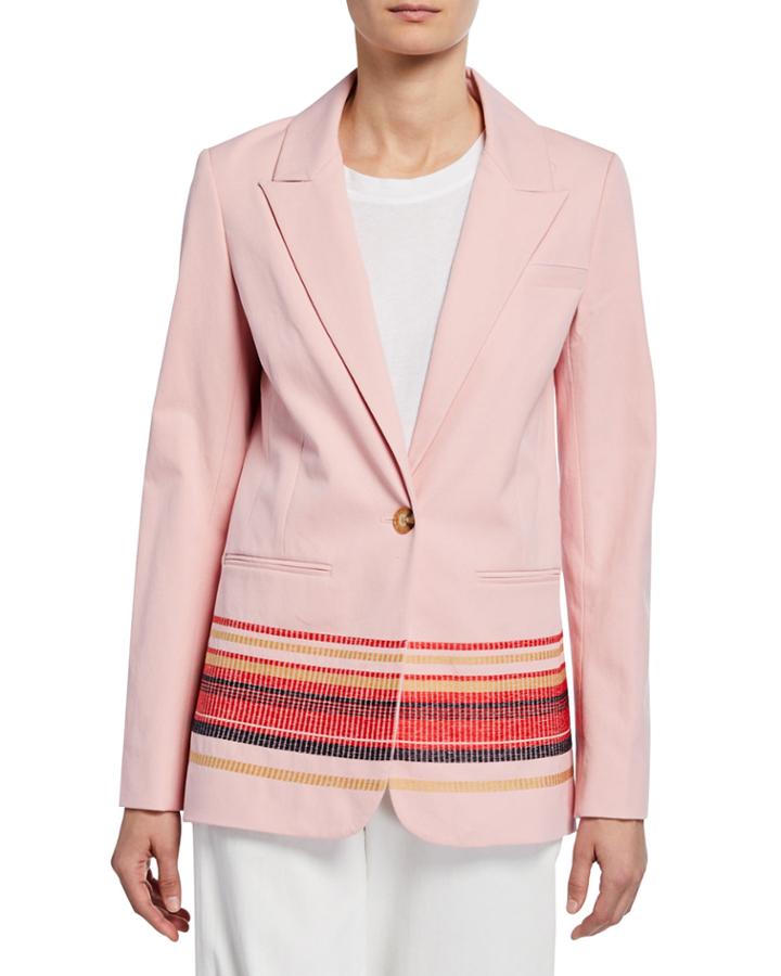 Single-button Blazer With Embroidery