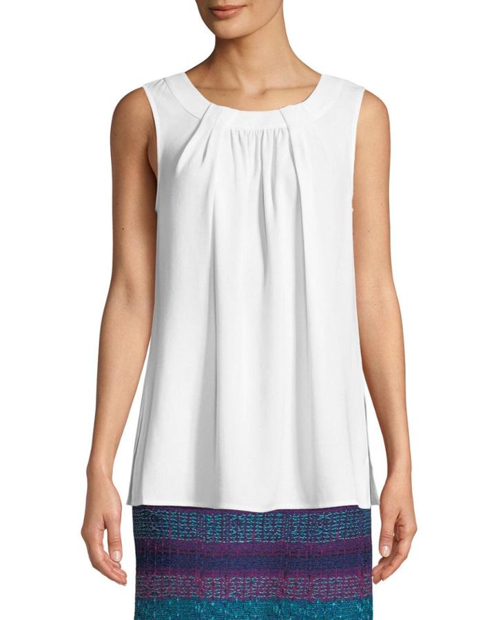 Gathered-neck Sleeveless Crepe Blouse