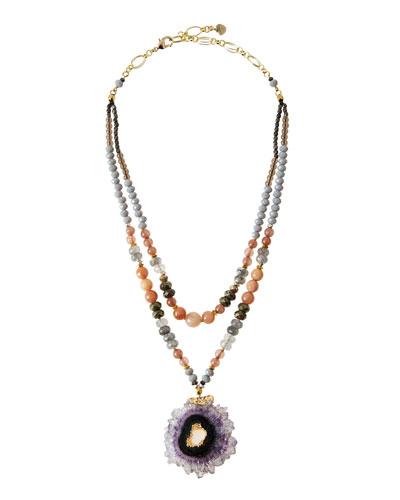 Double-strand Quartz Slice Pendant Necklace