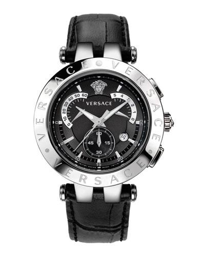 42mm Men's V-race Chronograph Watch W/ Leather
