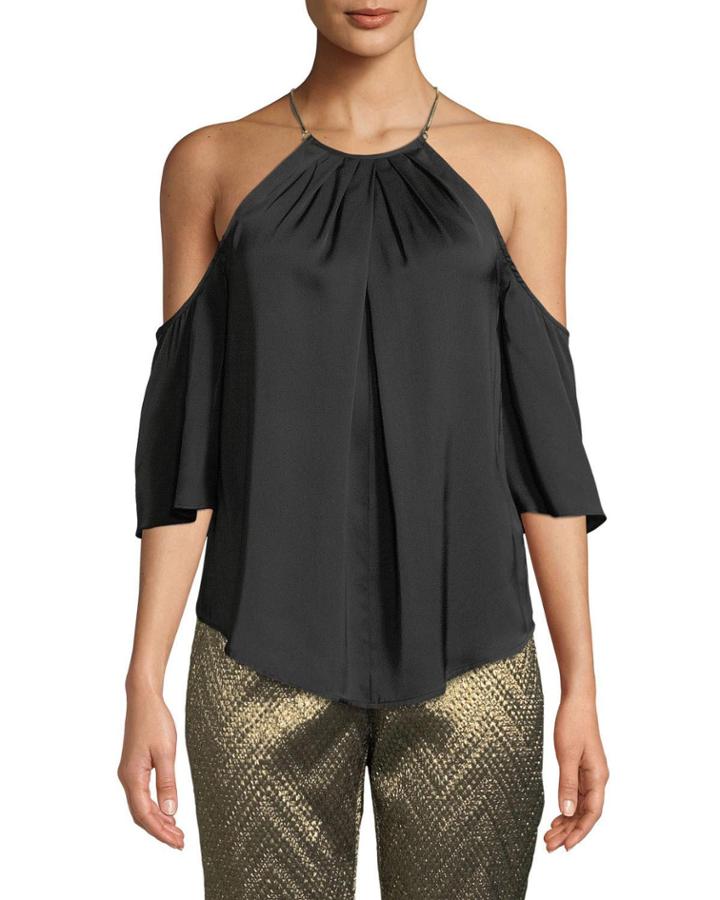 Audree Silk Halter Top With Chain Detailing