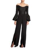 Katherine Off-the-shoulder Balloon-sleeve Taffeta & Crepe Jumpsuit