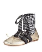 Metallic Flat With Gingham Wrap, Gold