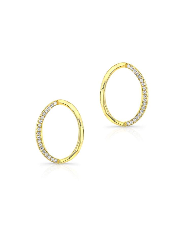 14k Half-diamond Oval Earrings