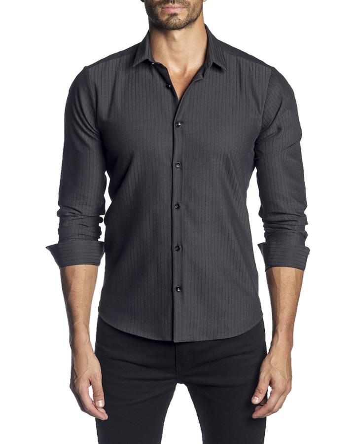 Men's Semi-fitted Solid Stripe Long-sleeve Button-down
