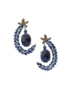 Silver Leaf Drop Earrings With Blue Sapphire & Diamonds