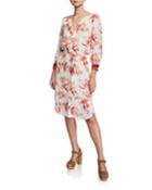 Jeanee Floral-print Button-front 3/4-sleeve Dress