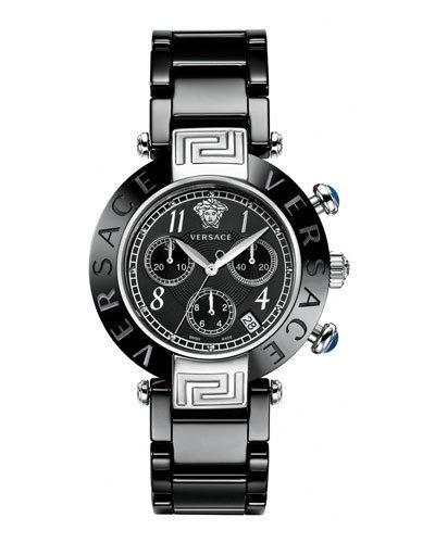 39mm Reve Ceramic Chronograph Bracelet Watch, Black