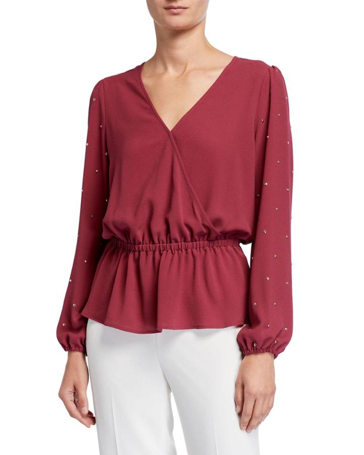 Faux Wrap Peplum Embellished Blouse
