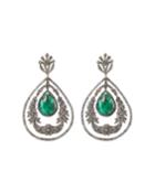 Emerald Pear & Floral Diamond Drop Earrings
