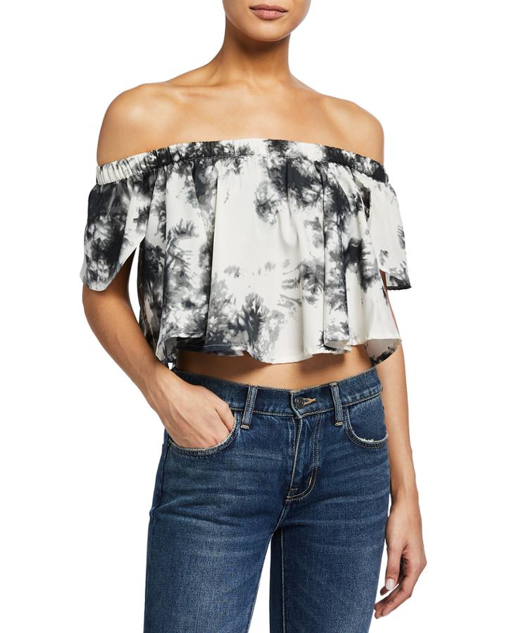 Smoke And Love Off-the-shoulder Tie-dye Crop Top