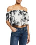 Smoke And Love Off-the-shoulder Tie-dye Crop Top