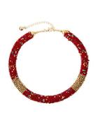Multicolored Seed Bead Choker Necklace, Red