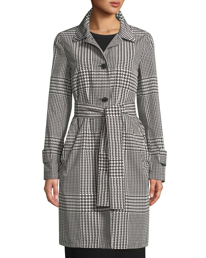 Patchwork Houndstooth Trench Coat