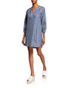 Chloe Denim Dot 3/4-sleeve Dress W/ Pockets