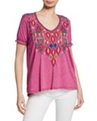 Plus Size Etienne Embroidered Scoop-neck Short-sleeve Jersey T-shirt
