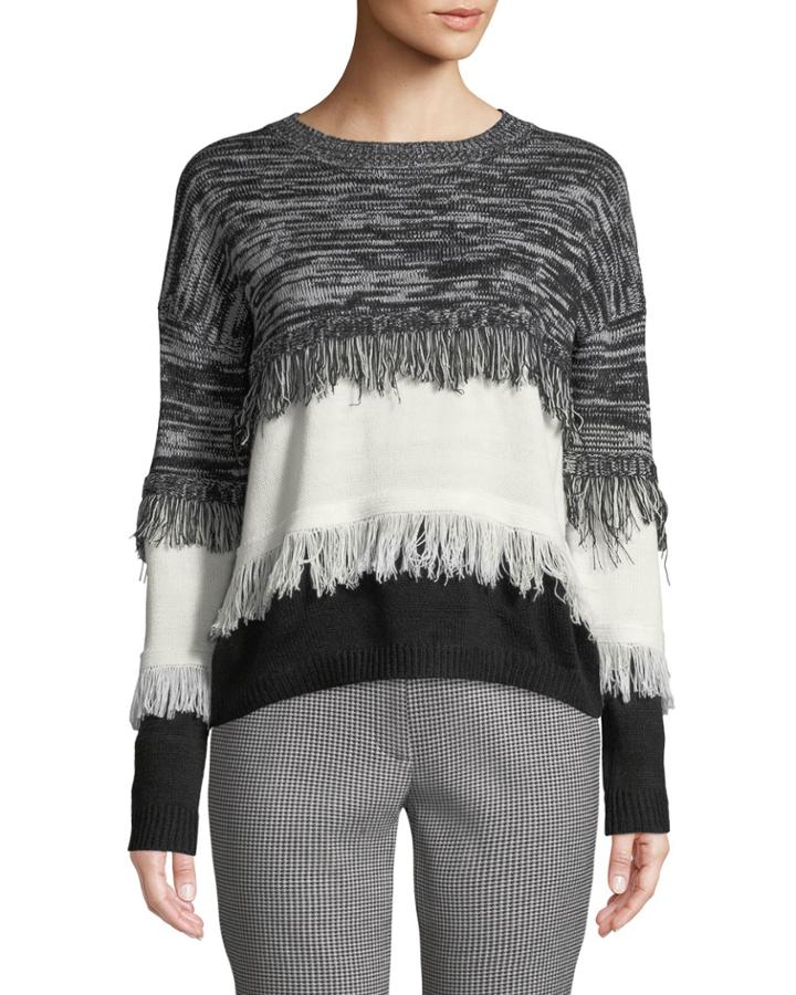 Color-block Frayed Pullover