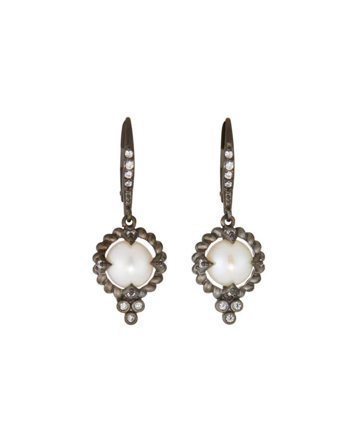 Industrial Finish Single Pearl Drop Earrings