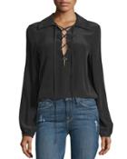 Lace-up Silk Blouse, Noir