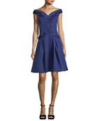 Embroidered Silk Faille Fit & Flare Cocktail Dress