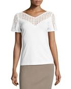 Lace-yoke Jersey Tee, White