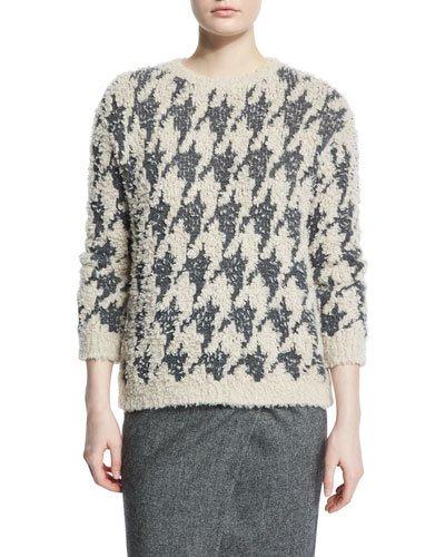 Teddy 3/4-sleeve Houndstooth Pullover, Desert