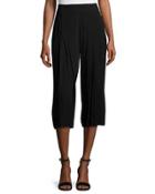 Lightweight Pleated Culotte Pants, Black