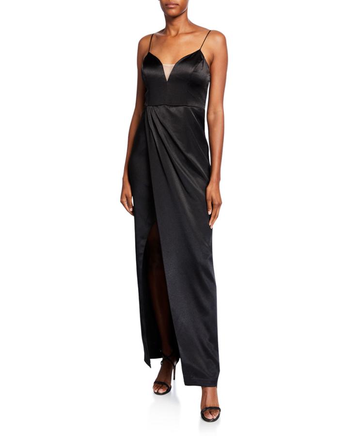 Sleeveless Liquid Satin Draped Dress W/