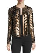 Metallic Leather Leaf & Mesh Combo Jacket