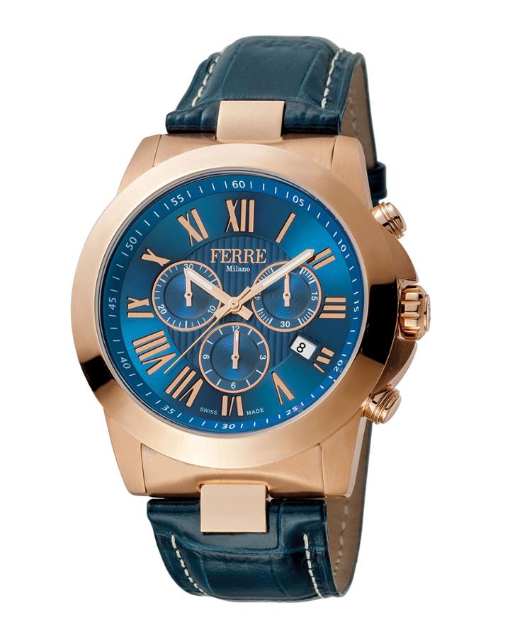 Men's 44mm Stainless Steel Roman Diver Watch With Leather Strap, Rose/navy