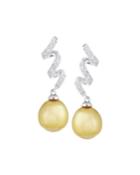 Belpearl 14k Golden South Sea Pearl & Diamond Pave Ribbon Drop Earrings, Women's