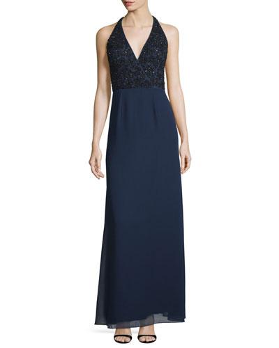 Sleeveless Front-slit Column Gown