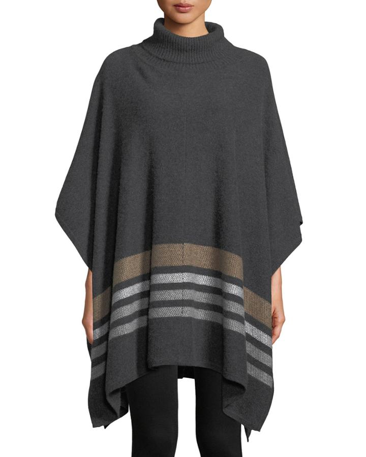 Cashmere Jacquard Metallic-stripe Poncho