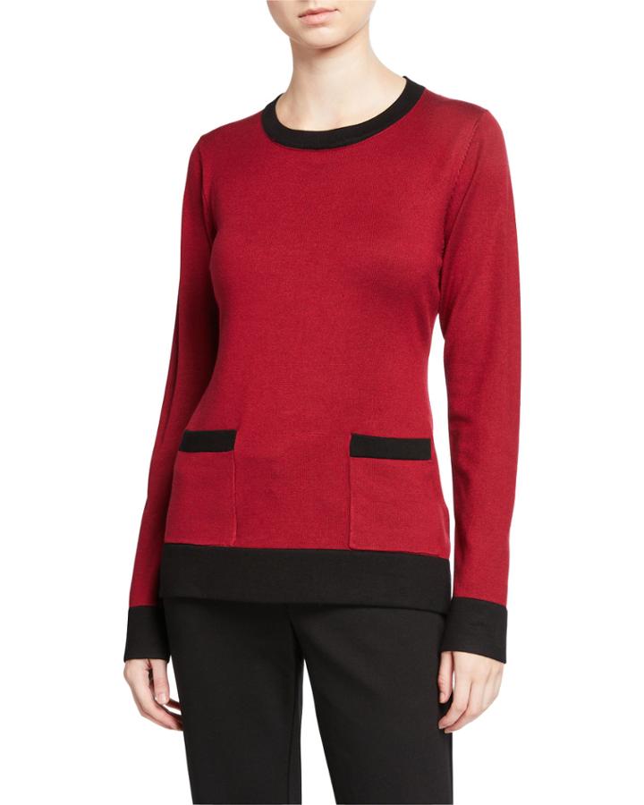 Contrast Banded Long-sleeve Pullover