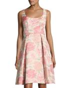 Floral-jacquard Fit-and-flare Dress, Pink Pattern