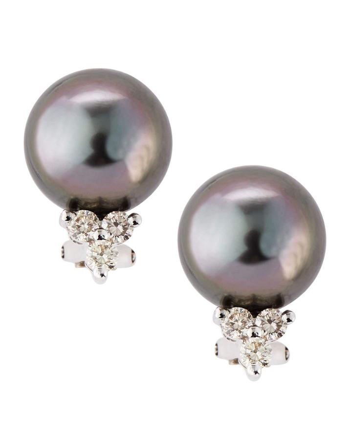 Diamond Cluster Tahitian Pearl Earrings