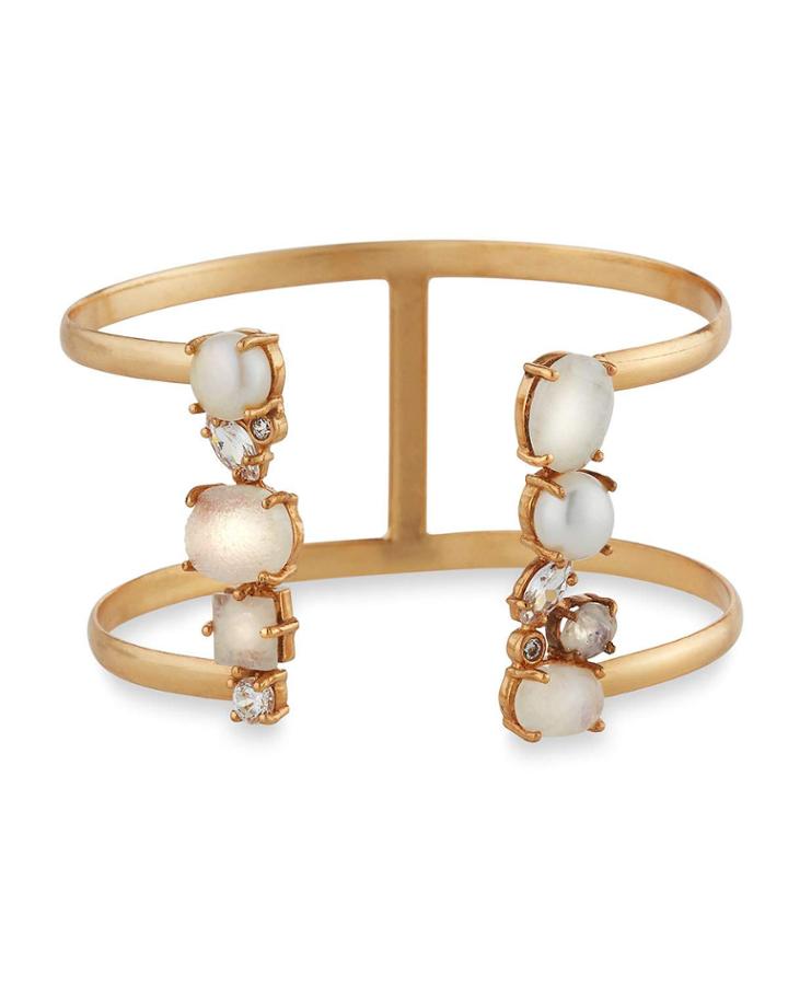 Open Cuff W/ Gemstone Ends, White