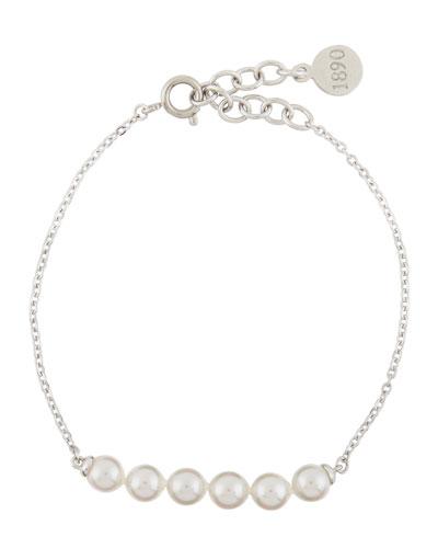 Beaded 5mm Simulated Pearl & Chain Bracelet, White