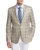 Windowpane Check Sport Coat, Tan/blue