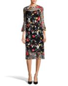 Floral-embroidered Bell-sleeve Illusion Dress