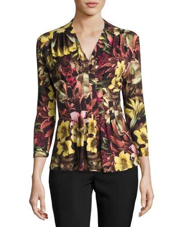 3/4-sleeve Floral-print Top,