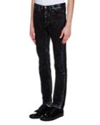 Acid-wash Tuxedo-stripe Skinny Jeans, Blue/gray