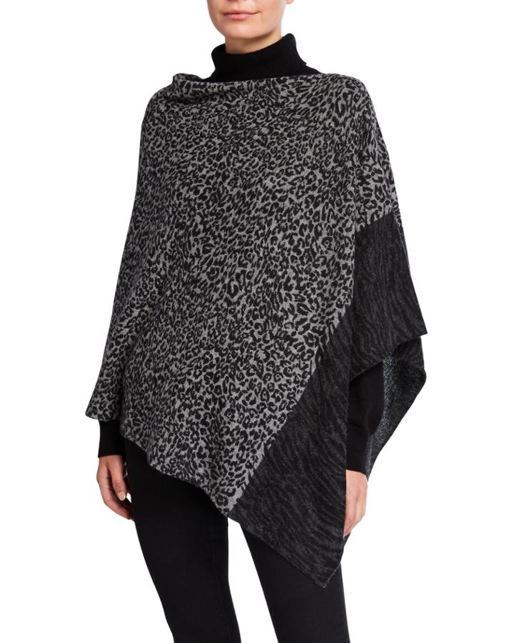 Animal-print Cashmere Poncho