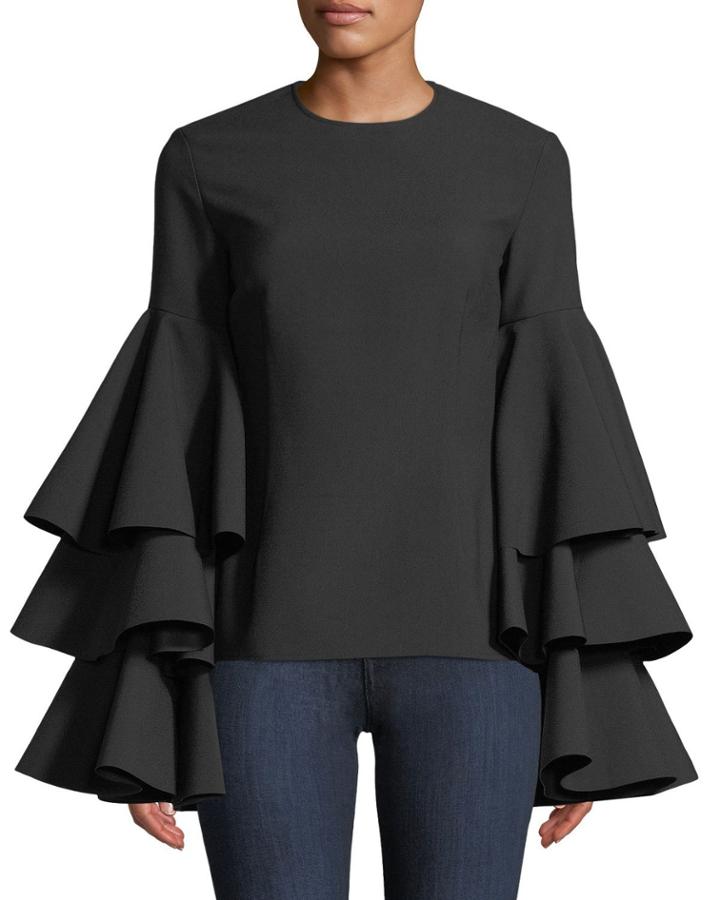 Ruba Tiered Flounce-sleeve Crepe Top