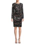 Floral-sequin Long-sleeve Velvet Dress