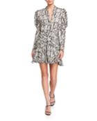 Zebra-print Ruched Long-sleeve Dress