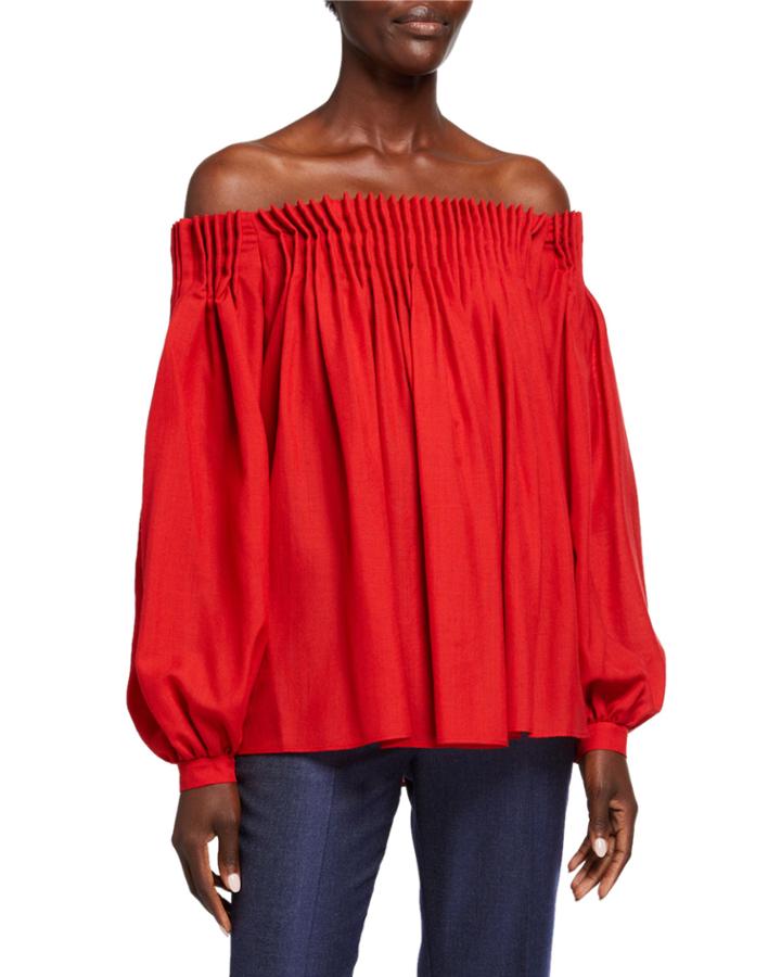 Off-the-shoulder Gauze Blouse
