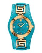 35mm V-signature Watch W/ Leather Strap, Blue/gold